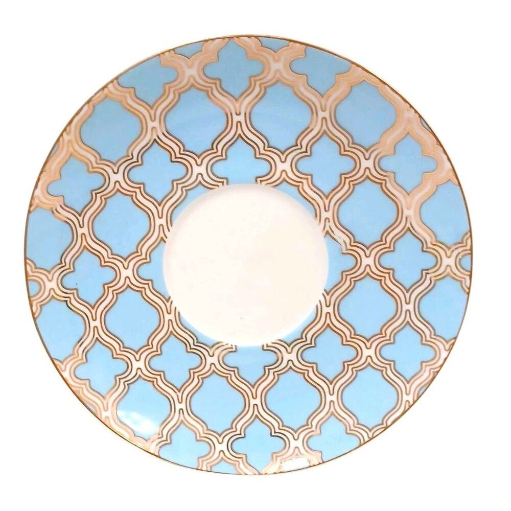 Grace's Teaware Blue Debra Saucer 6" Plate Gold Handpainted Geometric Regency